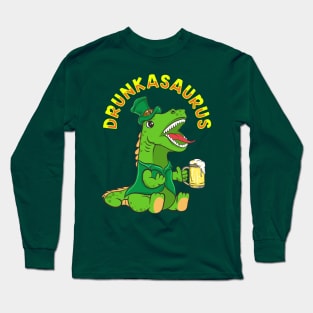 St Patricks Day Drunkasaurus T Rex Beer Long Sleeve T-Shirt